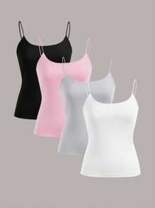 SHEIN EZwear 4 件套轻质基本款吊带背心，适合春夏季