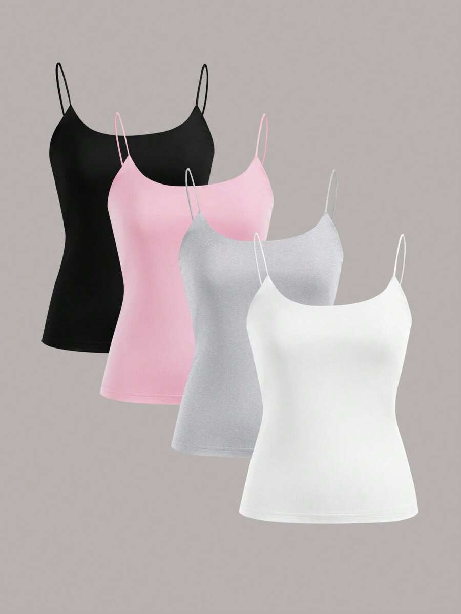 SHEIN EZwear 4 件套轻质基本款吊带背心，适合春夏季