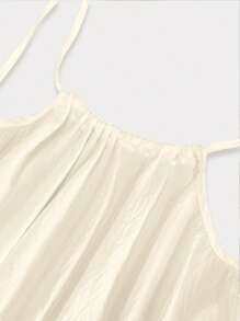 INAWLY 大码纯色露背吊带连衣裙，休闲假日风格 - 杏色 - 查看 3