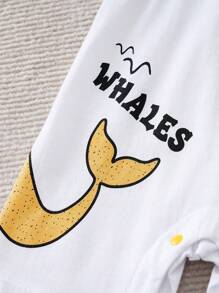 SHEIN Blaues Latzhosen Baby Romper mit Wal-Motiv, Kurzarm, für Sommerurlaub und Entspannung - Blau - Übersicht 6