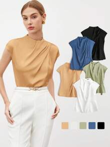 BizChic 2025 年夏季新款女士圆领肩部褶皱袖上衣，休闲商务优雅沙滩装，适合婚礼宾客、乡村音乐节、早午餐、机场、170 年代斯德哥尔摩风格美国独立日