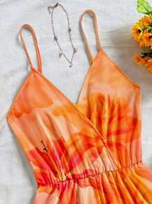 SHEIN EZwear Women's Boho Floral Print Woven Fabric Jumpsuit With Spaghetti Straps And A Wrap Design - Multicolor - View 5