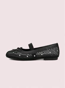 CUCCOO DOLLMOD Women's Flat Mesh Slip-On Casual Shoes With Rhinestone - Black - View 6
