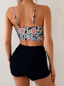 Swim Lushoire Áo Tankini mùa xuân cho nữ có dây đeo vai có thể điều chỉnh, quần lót màu trơn cạp cao, dáng ôm, mặc đi biển, tiệc hồ bơi, đi chơi, bảo thủ, đa năng - màu đen - Xem 2