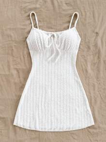 Soleia Sleeveless Fitted Textured Fabric Dress, For Spring & Summer Vacation - White - View 5