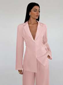 Aloruh Women's New Suede Single-Breasted Loose Suit Jacket With Pockets - Pink - View 5