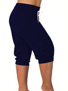 Plus Size Casual Solid Color 7/8 Length Pants, Versatile