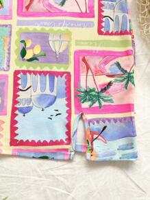 Soleia Women's Casual Vacation Ocean Life Print Back Slit Hem Mini Dress, Suitable For Party, Beach, Summer Outfits - Multicolor - View 5