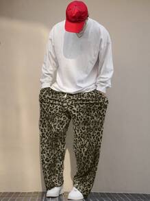 DAZY Pantalones para hombre con estampado de leopardo multicolor, de estilo elegante, para todas las estaciones