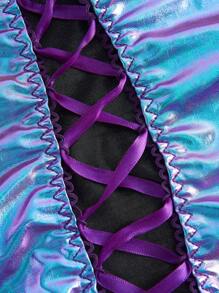 3pcs/Set Music Festival: Metallic Gold Lace Up Halter Neck Bodystocking Set - Purple - View 7