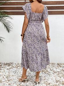 SHEIN 波西米亚花卉印花孕妇荷叶袖连衣裙 - 紫羅蘭色 - 查看 2