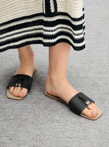 CUCCOO BIZCHIC Women Flat Sandals, Solid Color, Simple & Practical, Versatile - Black - View 1