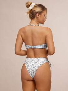 WESTFADE Summer Ditsy Floral Printed Woven Bandeau Bikini Top