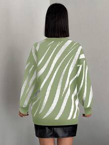 EURMUSE 女士条纹圆领蝙蝠袖休闲宽松针织毛衣 - 薄荷綠 - 查看 2