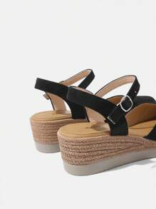 Styleloop Women's Woven Rope Platform Wedge Sandals, Vacation Style BOHO Chic Retro American Western Music Festival Party Outfit - Black - View 4