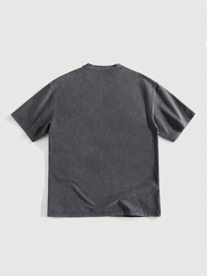 Grunge Punk Camiseta de manga corta casual de verano para hombres con estampado de retrato y letras