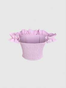 Sweetra Nuova Blusa di Arrivo di Stile Francese Rosa, con Volant Festone, Senza Spalline, Sexy, Ideale per Primavera/Estate