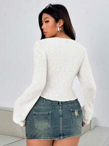 Vibekara Plus Size Sexy Lace Long Sleeve T-Shirt Top, See-Through, Versatile, Form-Fitting Fall Cloth For Women - White - View 3