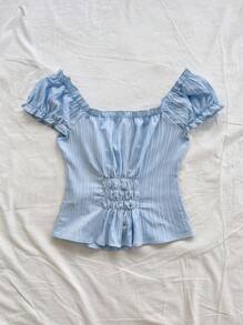 Soleia Textured Tie-Front Button Down Casual Vacation Shirt For Young People