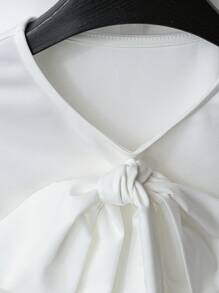 SHEIN Clasi 女士纯色无袖蝴蝶结衬衫，夏季时尚 - 白色 - 查看 3