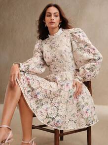 Anewsta Elegantes Blumenspitzen-Minikleid für Frauen, inspiriert von Festivals/Feiertagen/Ostern, geeignet für Frühling/Sommer