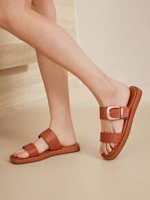 MOTF PREMIUM BUCKLE PU LEATHER THICK SOLE SANDALS - Brown - View 4