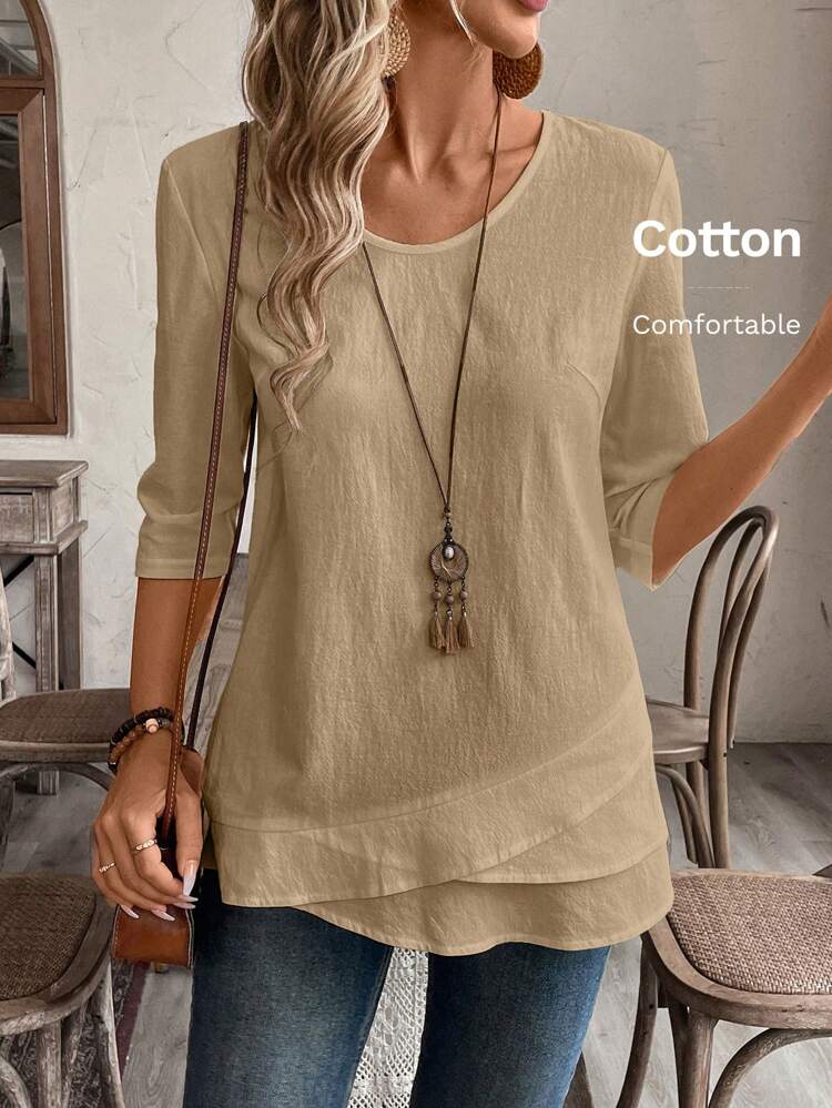 Fall Women Clothes Crew Neck Long Sleeve Floral All-Over Print Casual Top