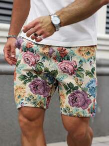 Manfinity Homme 男士提花短裤，夏季时尚 - 綠色 - 查看 4