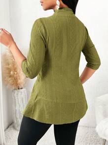 SHEIN Lady Áo khoác cardigan họa tiết rỗng màu xanh phong cách retro bốn mùa dành cho nữ vào mùa thu/đông - màu xanh lá - Xem 2