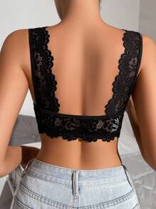 SHEIN Women's Floral Lace Front Closure Fashionable Sexy Lingerie Bra Without Padding - Black - View 2