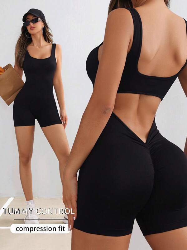 Slayoga Women's Simple Solid Color Tank Top Five-Point Jumpsuit Gym Women Outfit