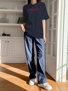 DAZY Women T-Shirts Slogan Casual - Navy Blue - View 3