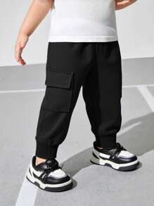 SHEIN Playful Pals Baby Boys' Sporty & Casual Simple Cargo Style Pants With Pockets