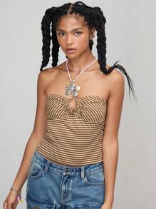 COUREZ Top bandeau a rayas con detalle delantero / Tops / Tops de verano / Tops para salir / Estilo informal / Festival de música de ocio Vacaciones Destinos Y2K Vintage