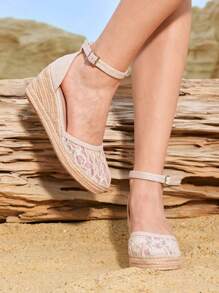 Styleloop Zapatos de cuña con cordones para mujer, de unicolor simple, de uso práctico y multiusos - Albaricoque - Ver 2