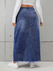 SHEIN ICON Falda Vaquera Recta De Talla Grande Para Mujer