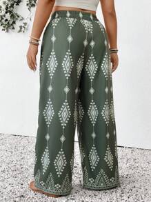 SHEIN Frenchy Plus Size Women Casual Bohemian Style Pants, For Summer Vacation