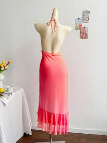 Soleia Bohemian  ,Boho, Romantic Floral ,Vacation, Floral  4th Of July Clothes  Rave Outfits White Graduation Dress Party Dress Graduation Outfit 4th Of July Dress  Butter Yellow 4th Of July Festival Concert Vacation Dress Vacation Ombre Long Dress With Metal Decor Ruffle Collar - Multicolor - View 2