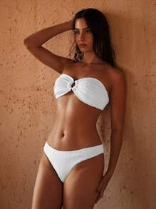 MOTF PREMIUM BACK KNOT RING DETAIL STRAPLESS BIKINI SET FOR SUMMER BEACH VACATION - Beige - View 6