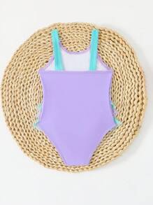 SHEIN Baby Girl Cute Unicorn Print Ruffle Trim One-Piece Swimsuit, Summer Baby Clothing Cheap Baby Girl Clothes Baby Clothing Girl Infant Girls Clothing Baby Girl Clothes Customized - Purple - View 2