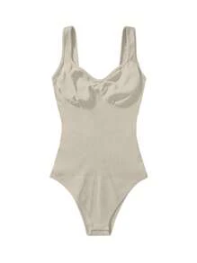 Easithlete Bộ đồ tập yoga liền mạch có áo ngực đệm - Màu Khaki - Xem 5