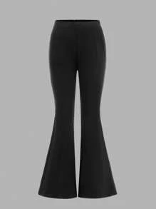 SHEIN Tween Girl Casual Off Shoulder Bow Blouse With Solid Color Flare Pants 2pcs Set - Black and White - View 7