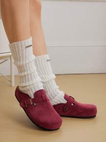 Solecia Women's Spring/Autumn New Fashion Thick Sole Mules Slip-On Closed Toe Loafers - Burgundy - View 2