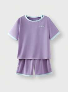 JNSQ Conjunto de camiseta e shorts esportivos casuais para meninas adolescentes de volta às aulas