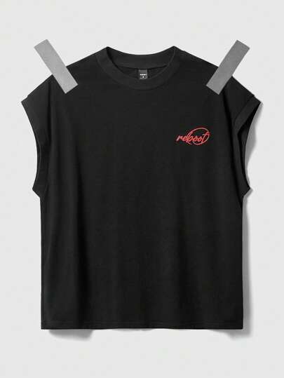 Street Life Débardeur décontracté ample à encolure ronde avec imprimé lettres pour homme