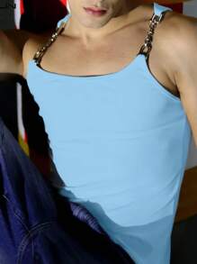 Manfinity Men's Fashion Chain Link Patchwork Casual Suspender Tank Top - Blue - View 5