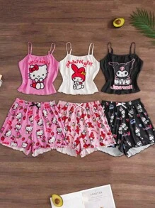 HELLO KITTY AND FRIENDS | SHEIN 女士夏季可爱卡通图案吊带上衣和短裤睡衣套装