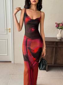 EastFlair 女士优雅花卉印花修身细肩带连衣裙 - 彩色 - 查看 3