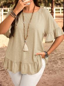 EMERY ROSE Áo thun tay ngắn màu trơn cỡ lớn, thoải mái và thời trang cho trang phục hàng ngày, mùa hè, kỳ nghỉ - Màu vàng - Xem 1