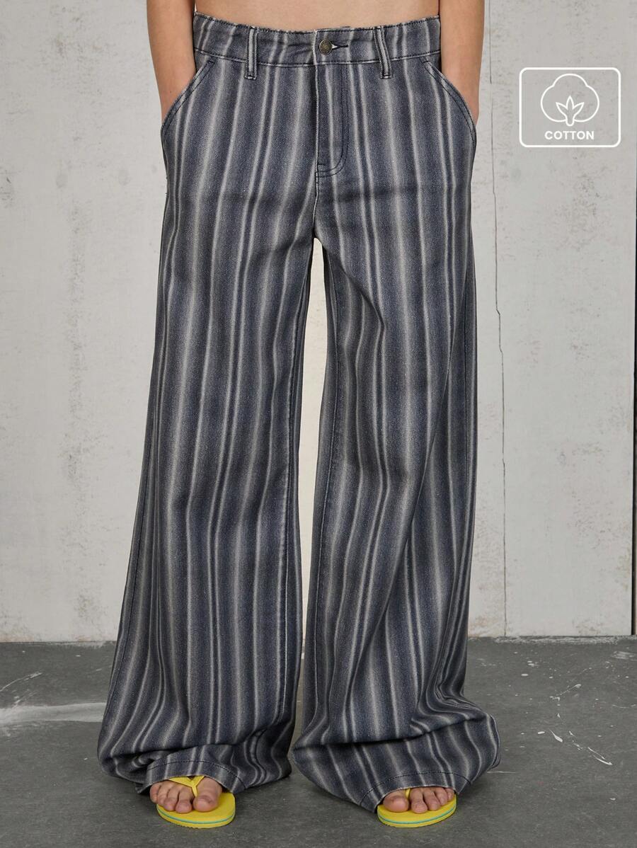 COUREZ Jeans vintage imprimés à taille basse et jambe évasée 100% coton style Y2K